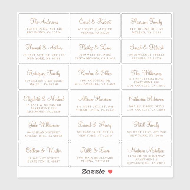 Sticker Elegant Gold Script Mariage Adresse du client (Feuille)