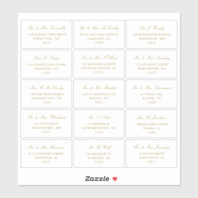 Sticker Elegant Gold & White Mariage Adresse individuelle (Feuille)