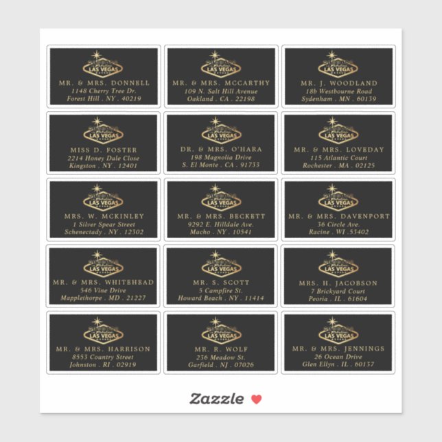 Sticker Elégant Las Vegas Destination Mariage Adresse (Feuille)
