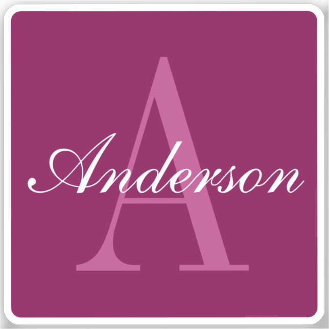 Sticker Élégant Magenta Rouge, rose & blanc Nom & Monogram (Recto)