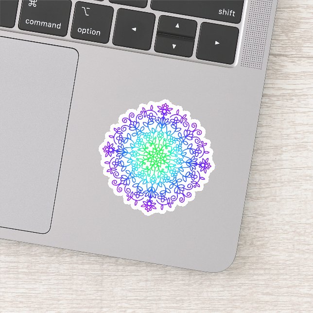 Sticker Elégant mandala turquoise fleuri violet (Détail)