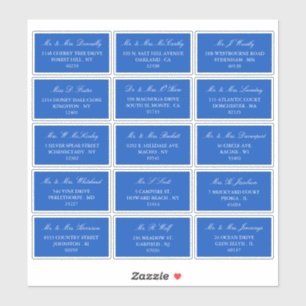 Sticker Élégant Mariage bleu et blanc Adresse individuelle