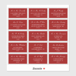 Sticker Élégant Mariage rouge et blanc Adresse individuell