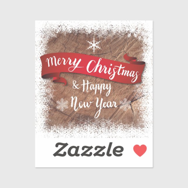 Sticker Elegant Merry Christmas Script White Snowflakes (Feuille)