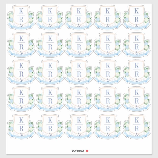 Sticker Élégant Monogramme Mariage côtier (Feuille)
