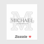 Sticker Élégant nom et monogramme des Groomsmen Personnali<br><div class="desc">Ajoutez une touche personnelle à votre mariage avec le monogramme personnalisé des groomsmen et un autocollant personnalisé. Cet autocollant présente le nom personnalisé du marionnettiste avec titre en gris et monogramme en gris clair comme arrière - plan, dans le style de police serif classique. Parfait aussi pour le meilleur homme,...</div>