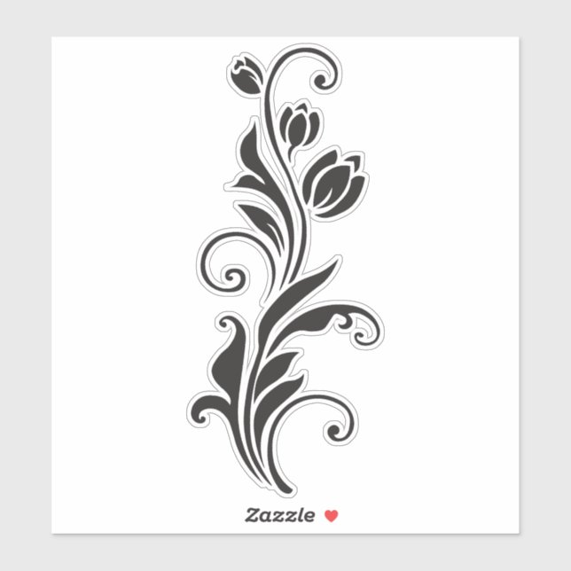 Sticker Elegant Ornamental Floral Flower Art (Feuille)