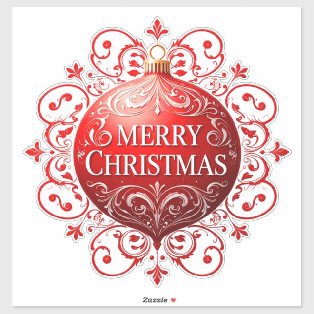 Sticker Élégant ornement de Noël Rouge (Feuille)