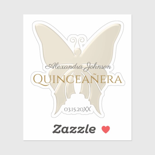 Sticker Élégant Papillon à huile d'or Quinceanera Monogram (Feuille)