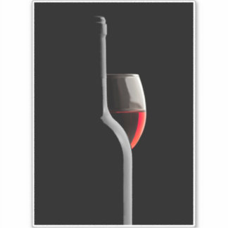 Sticker Elegant Red Wine Glass & Bottle. Black Background