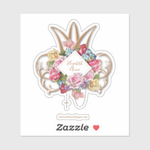 Sticker Élégant Rose Saint Rosaire Marian Monogramme