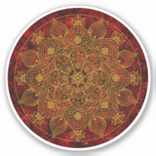 Sticker Elégant rouge floral, noir & or Mandala