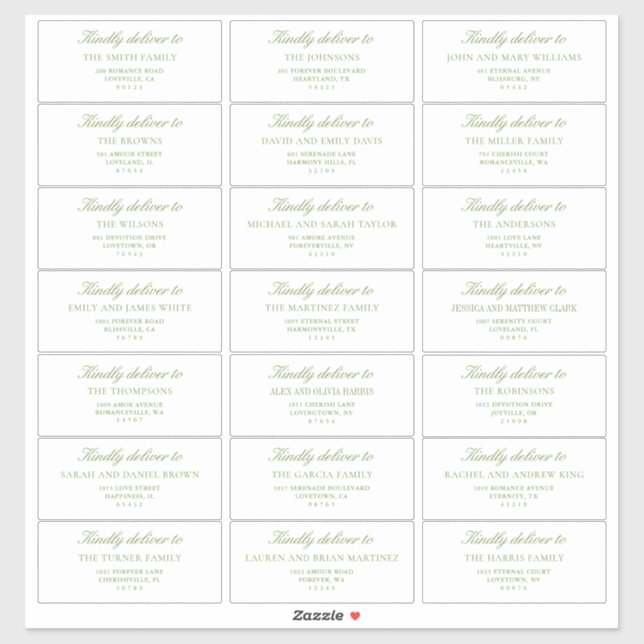 Sticker Elegant Sage Green Wedding Guest Address Labels (Feuille)