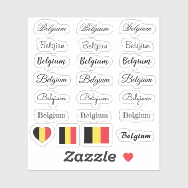 Sticker Élégant script Belgique & Belgique Drapeau /nom Je (Feuille)