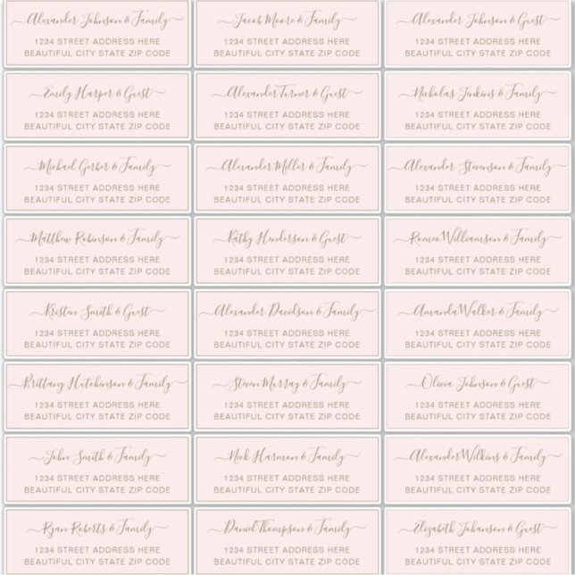 Sticker Élégant Script Blush Gold Mariage Adresse du clien (Devant)
