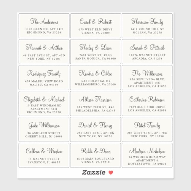 Sticker Élégant Script Cream Mariage Adresse du client (Feuille)