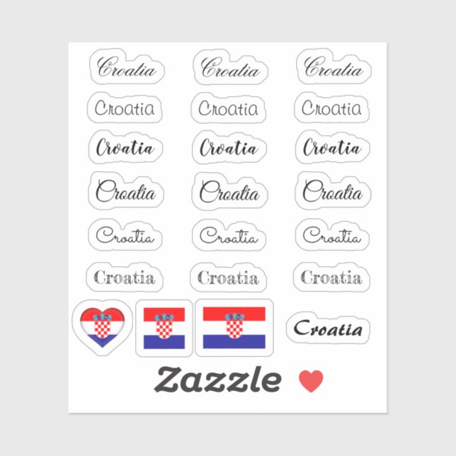Sticker Élégant script Croatie & Croate Drapeau /nom Set (Feuille)
