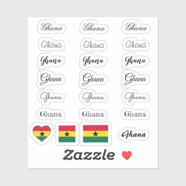 Sticker Élégant script Ghana & Ghanaian Drapeau /nom Set (Feuille)