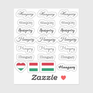 Sticker Élégant script Hongrie & Hongrie Flag /name Set