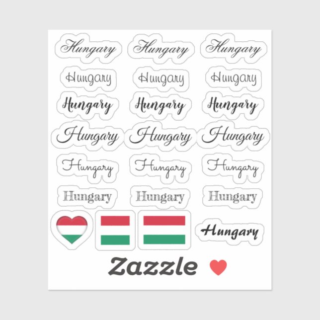 Sticker Élégant script Hongrie & Hongrois Drapeau /nom Jeu (Feuille)