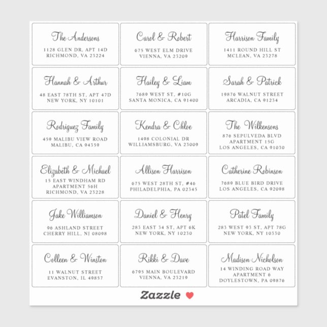 Sticker Élégant Script Mariage Adresse invité (Feuille)