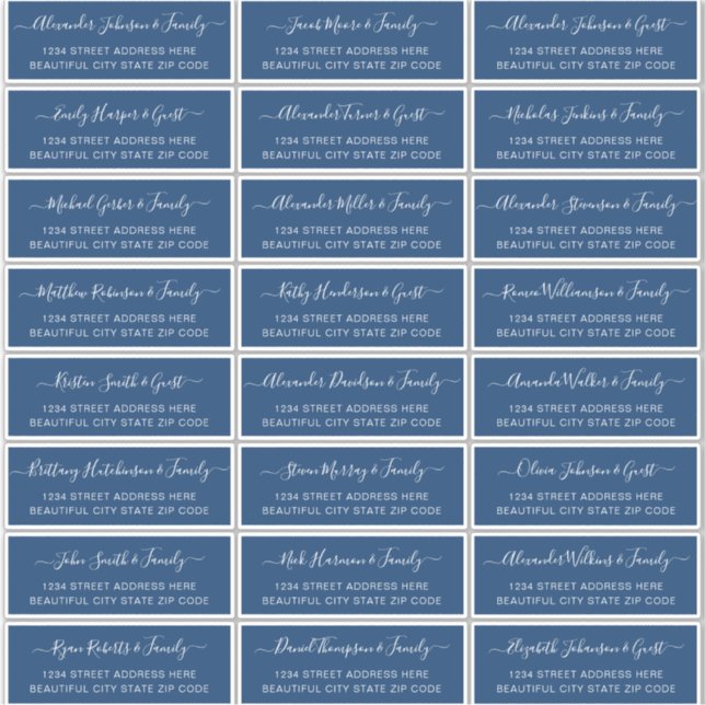 Sticker Elegant Script Navy White Mariage Adresse du clien (Devant)