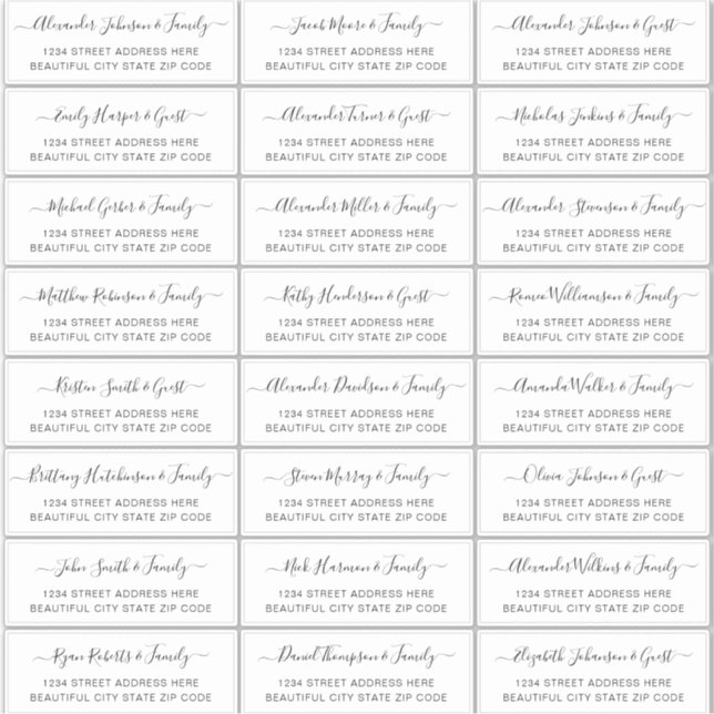 Sticker Élégant Script noir blanc Mariage Adresse du clien (Devant)