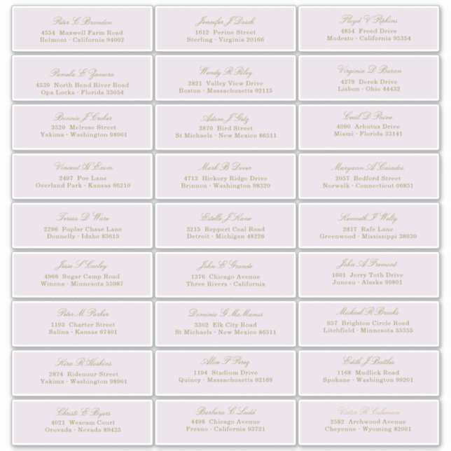 Sticker Élégant Script Or Sur Purple Guest Names Adresse (Devant)