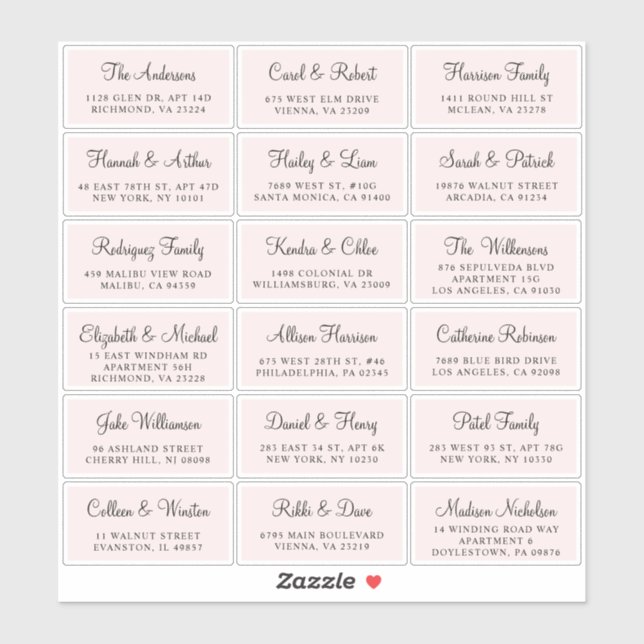 Sticker Élégant Script rose Mariage Adresse du client (Feuille)