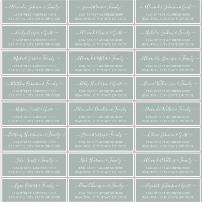 Sticker Élégant Script Sage Green Mariage Adresse du clien (Devant)
