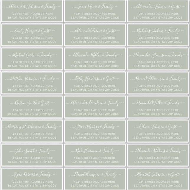 Sticker Élégant Script Sage Green Mariage Adresse du clien (Devant)