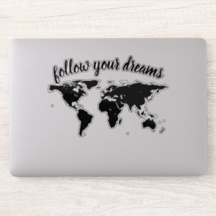 Sticker Élégant Script Suivez vos rêves Carte du monde