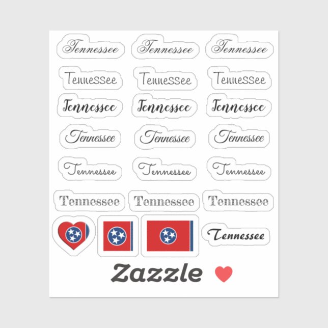 Sticker Élégant script Tennessee & Flag USA /name Set (Feuille)