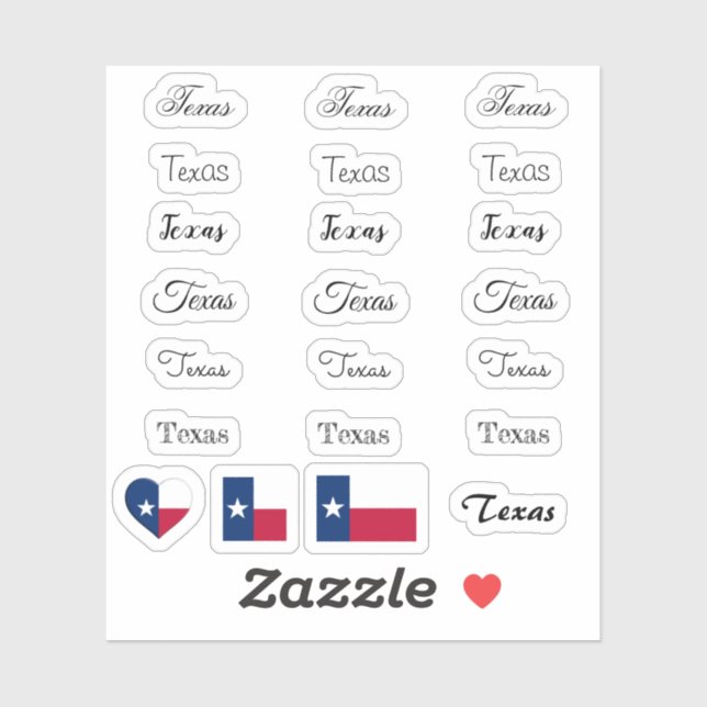 Sticker Élégant script Texas & Texas Flag USA /name Set (Feuille)