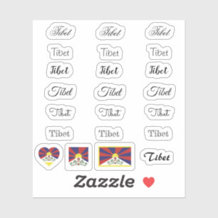 Sticker Élégant script Tibet & Tibétain Drapeau /nom Set