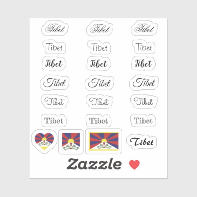 Sticker Élégant script Tibet & Tibétain Drapeau /nom Set (Feuille)