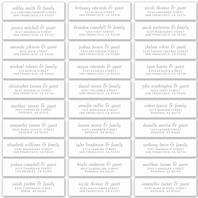 Sticker Élégant Simple Chic Mariage Nom d'hôte Adresse (Devant)