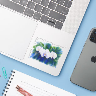 Sticker Elégante aquarelle blanche orchidées boho tropical