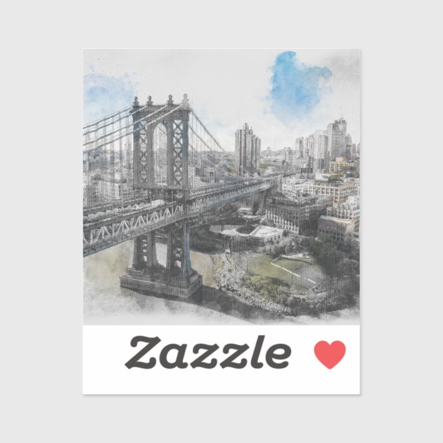 Sticker Elégante aquarelle Brooklyn Bridge NYC (Feuille)