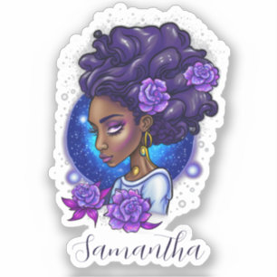 Sticker Élégante femme Afro Rose violette