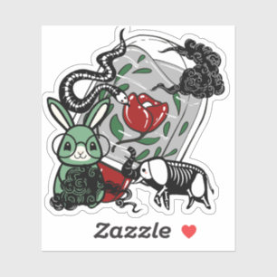 Sticker Élément d'art squelette d'éléphant et lapin gothiq