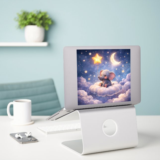 Sticker Élément éléphant et étoiles de minuit grand acryli (Ordinateur portable sur le bureau)