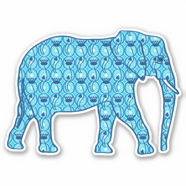 Sticker Eléphant à fleurs de Lotus, Turquoise et Blanc (Devant)