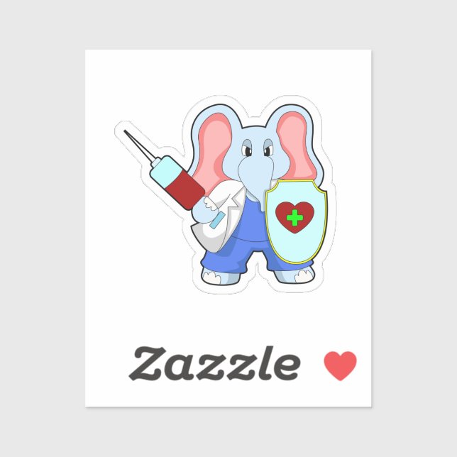 Sticker Eléphant à la vaccination avec seringue (Feuille)