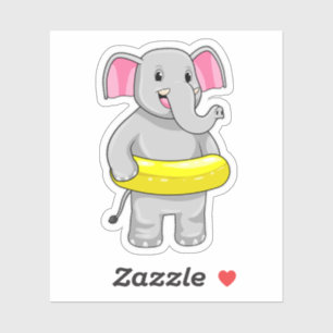 Sticker Eléphant à nager avec Lifebuoy
