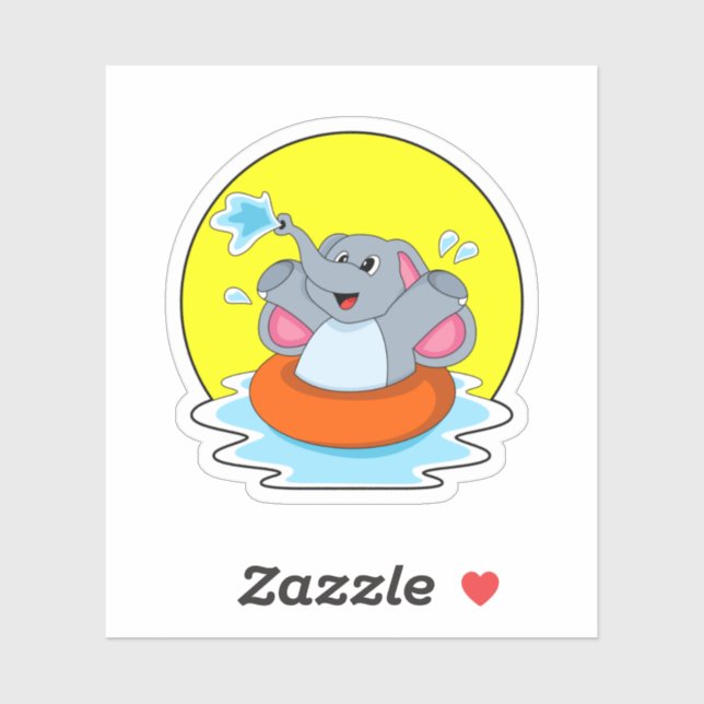 Sticker Eléphant à nager avec Lifebuoy (Feuille)