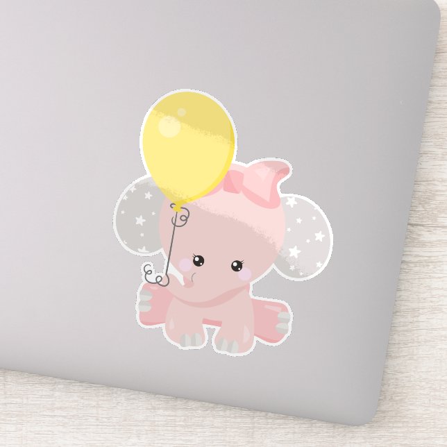 Sticker Eléphant Avec Ballons, Eléphant Mignonne, Couronne (Détail)