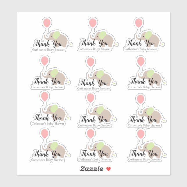 Sticker Eléphant avec jeu de Merci de Baby shower de ballo (Feuille)