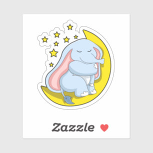 Sticker Eléphant avec lune et étoiles