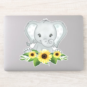 Sticker Eléphant Bébé Dans Les Tournesols
